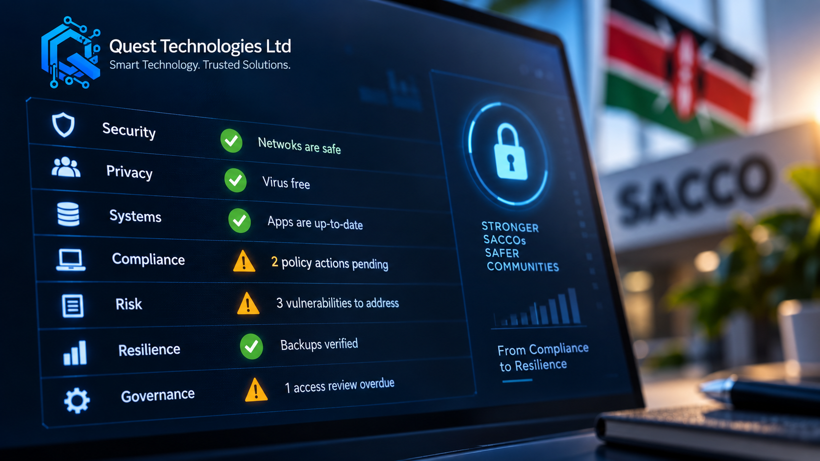 Kenyan SACCO board discussing cybersecurity governance, digital trust and cyber resilience